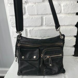 Fossil large leather multi pocket front crossbody/shoulder bag
